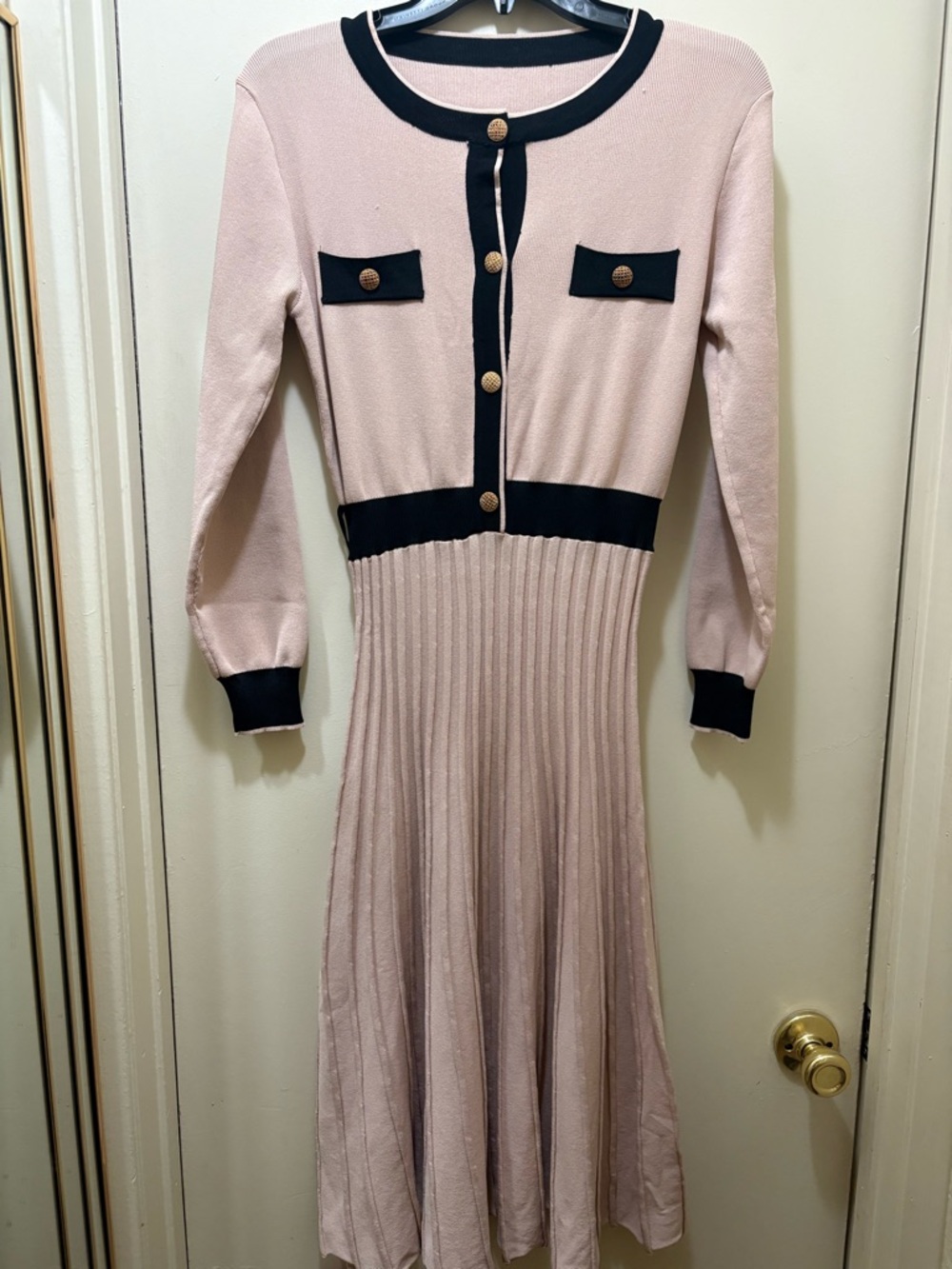 Chicwish Blush Pink Long Sleeve Knit Dress with Black Trim
